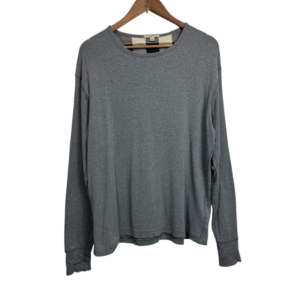 Burberry Brit Charcoal Long Sleeve Tee Plaid Elbows
